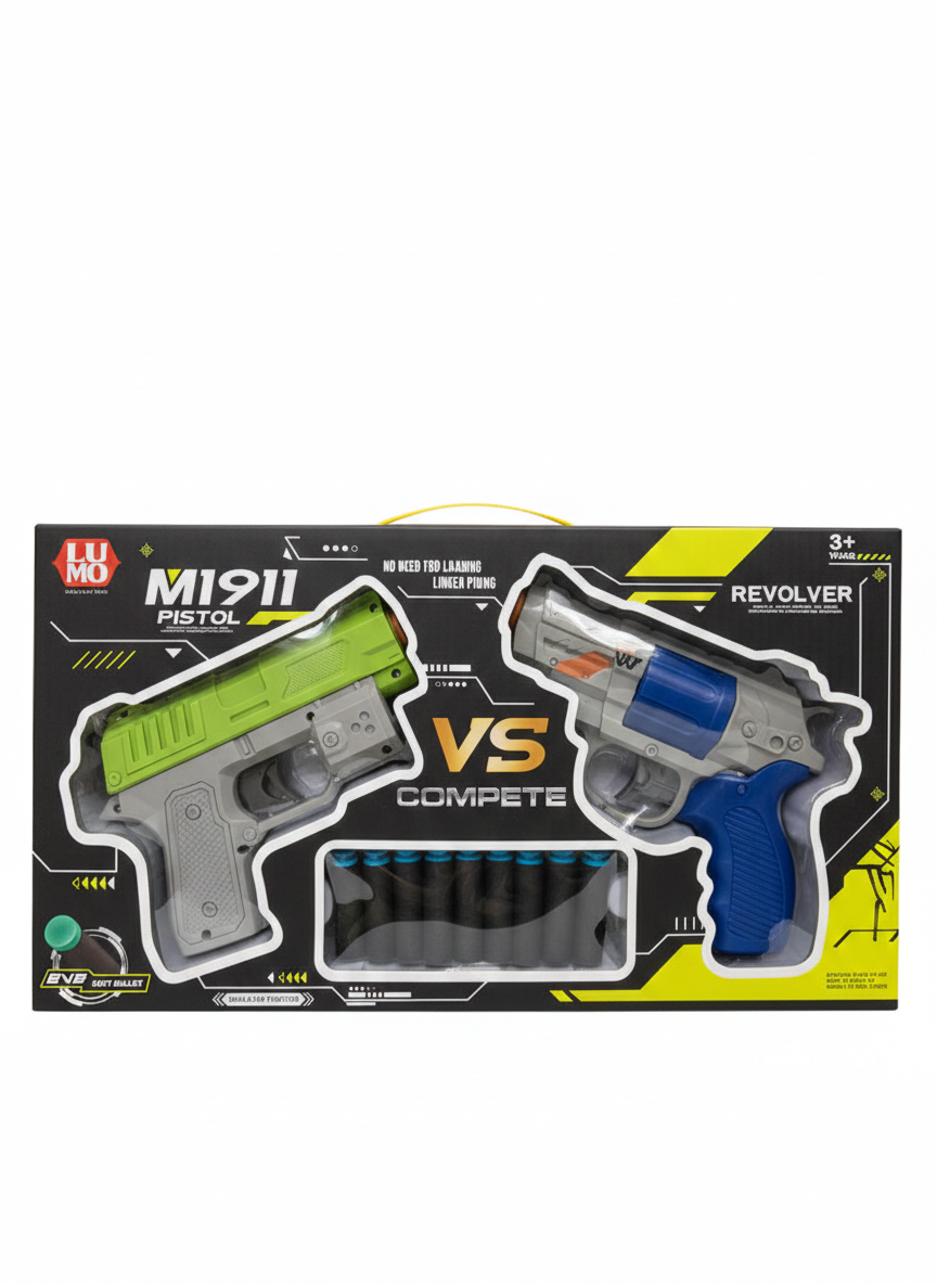 Toy Gun Combo Set for Kids | Automatic Pistol + Revolver with Soft EVA Darts
