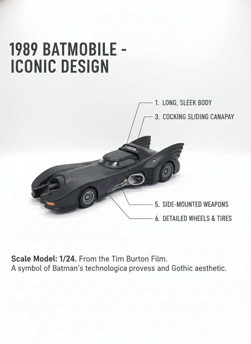 1989 Batmobile Die-Cast Car Model 1:24 Scale | Iconic Batman Movie Car Replica