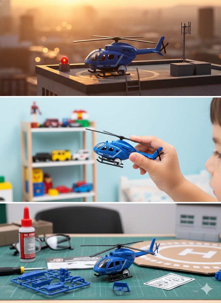 Ji-Aye Die-Cast Police Helicopter Toy for Kids | Metal Body Helicopter Mode