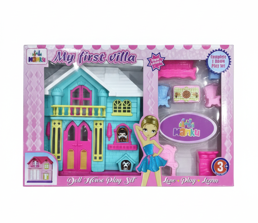 My First Villa Dollhouse Play Set for Kids | 2-Storey Doll House with Furniture & Doll Figure
