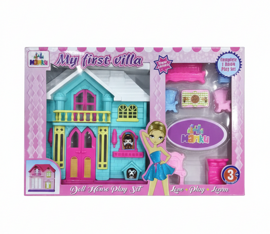 My First Villa Dollhouse Play Set for Kids | 2-Storey Doll House with Furniture & Doll Figure
