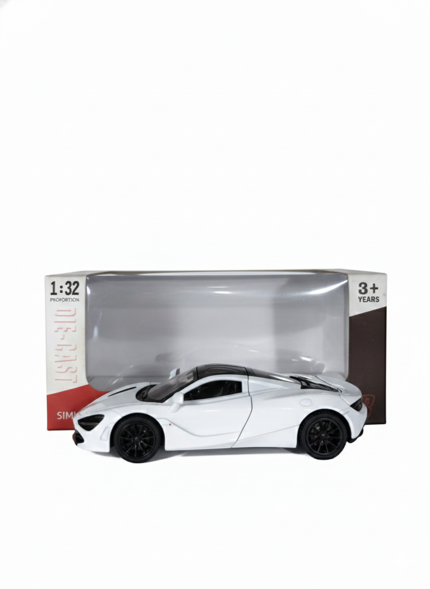 White Die-Cast Car Toy Model 1:32 Scale | Pull Back Sports Car with Openable Doors