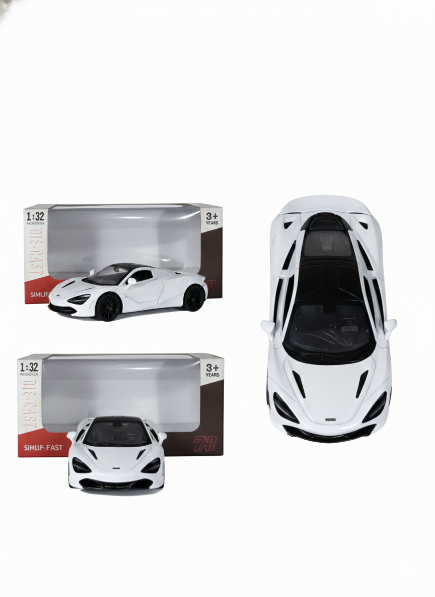 White Die-Cast Car Toy Model 1:32 Scale | Pull Back Sports Car with Openable Doors