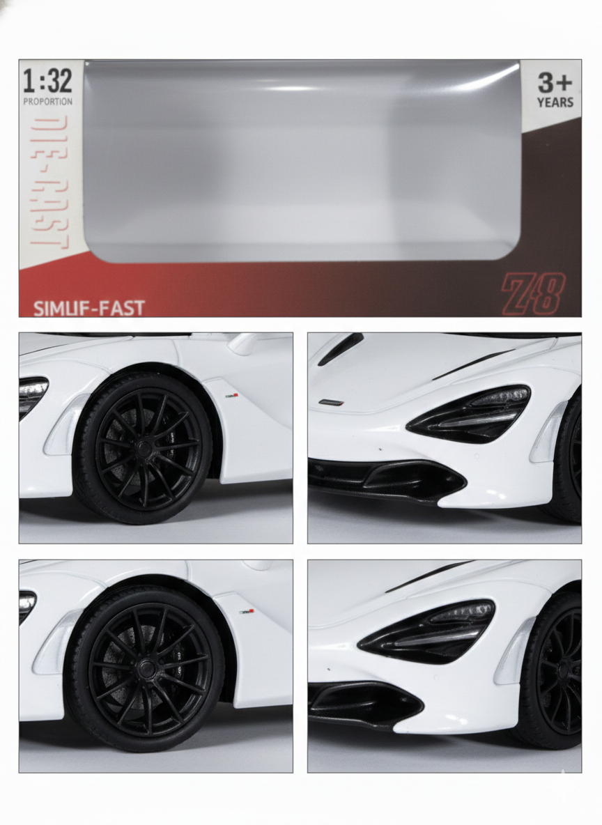White Die-Cast Car Toy Model 1:32 Scale | Pull Back Sports Car with Openable Doors