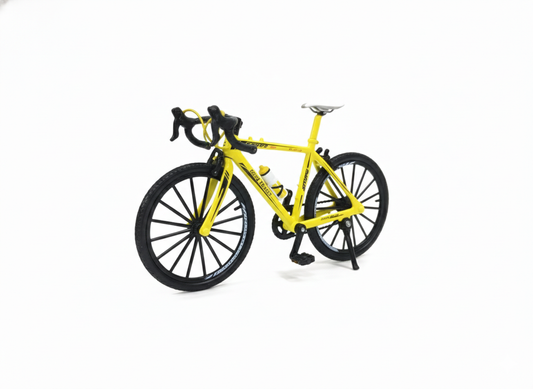 Yellow Die-Cast Road Bicycle Model 1:8 Scale | Mini Alloy Cycle Toy with Moving Pedals & Stand