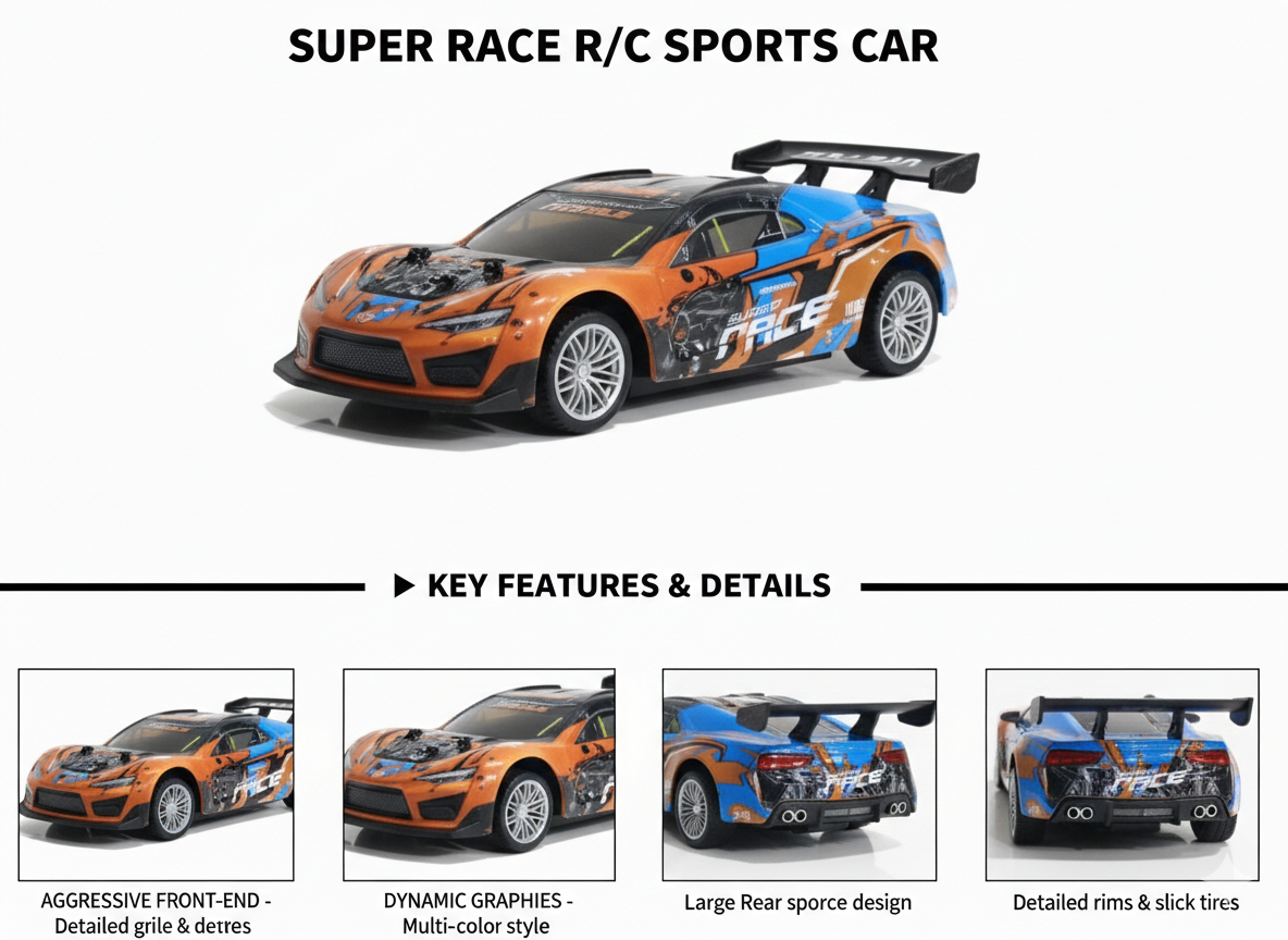 Super Race R/C Sports Car Toy for Kids | Remote Control Racing Car with LED Lights & High-Speed Performance