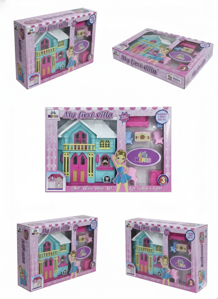 My First Villa Dollhouse Play Set for Kids | 2-Storey Doll House with Furniture & Doll Figure