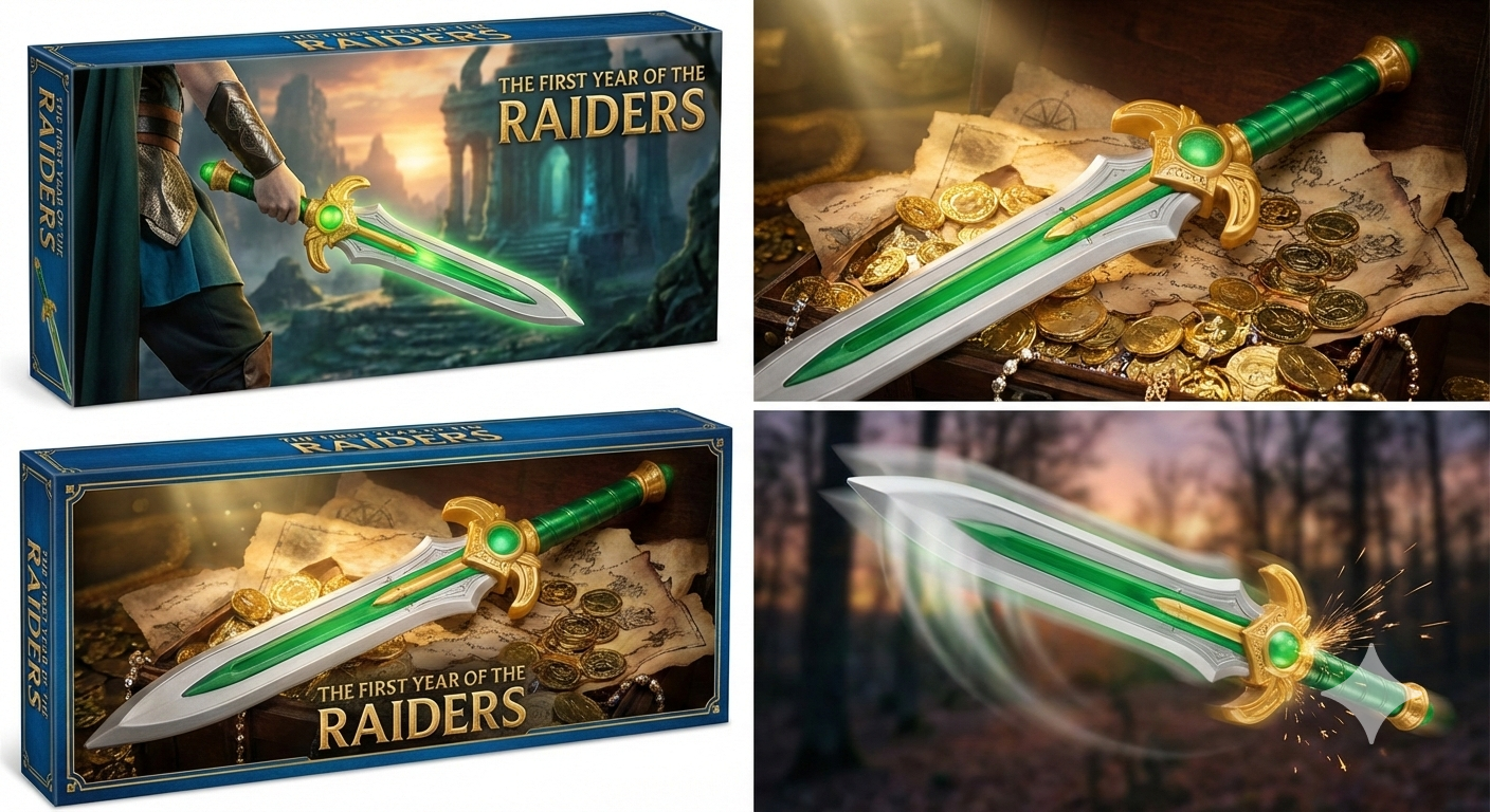 Fantasy Raider Sword Toy for Kids | Decorative Warrior Sword with Glitter Blade & Detailed Hil