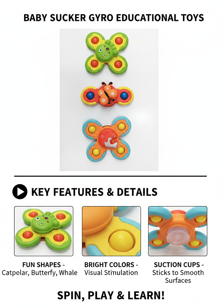 Baby Suction Spinner Toy for Kids | Gyro Fidget Spinner with Suction Cup