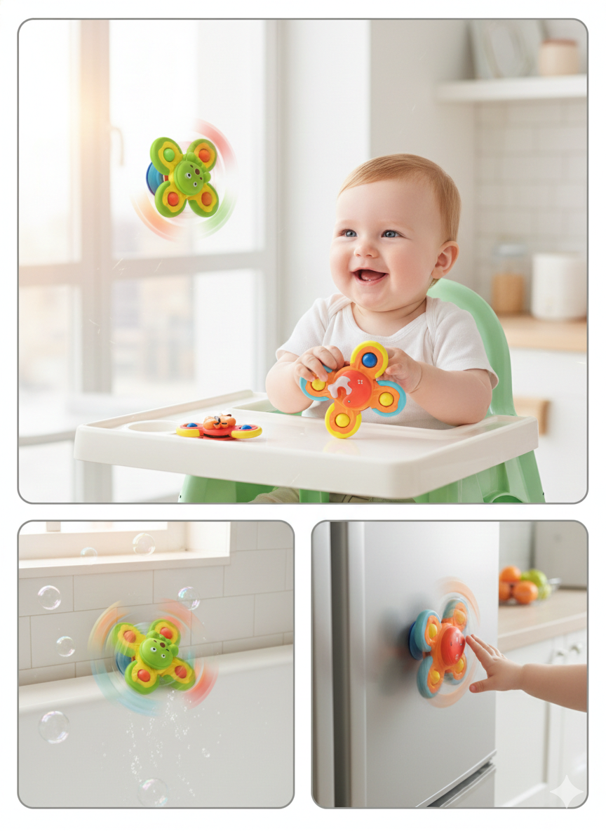 Baby Suction Spinner Toy for Kids | Gyro Fidget Spinner with Suction Cup