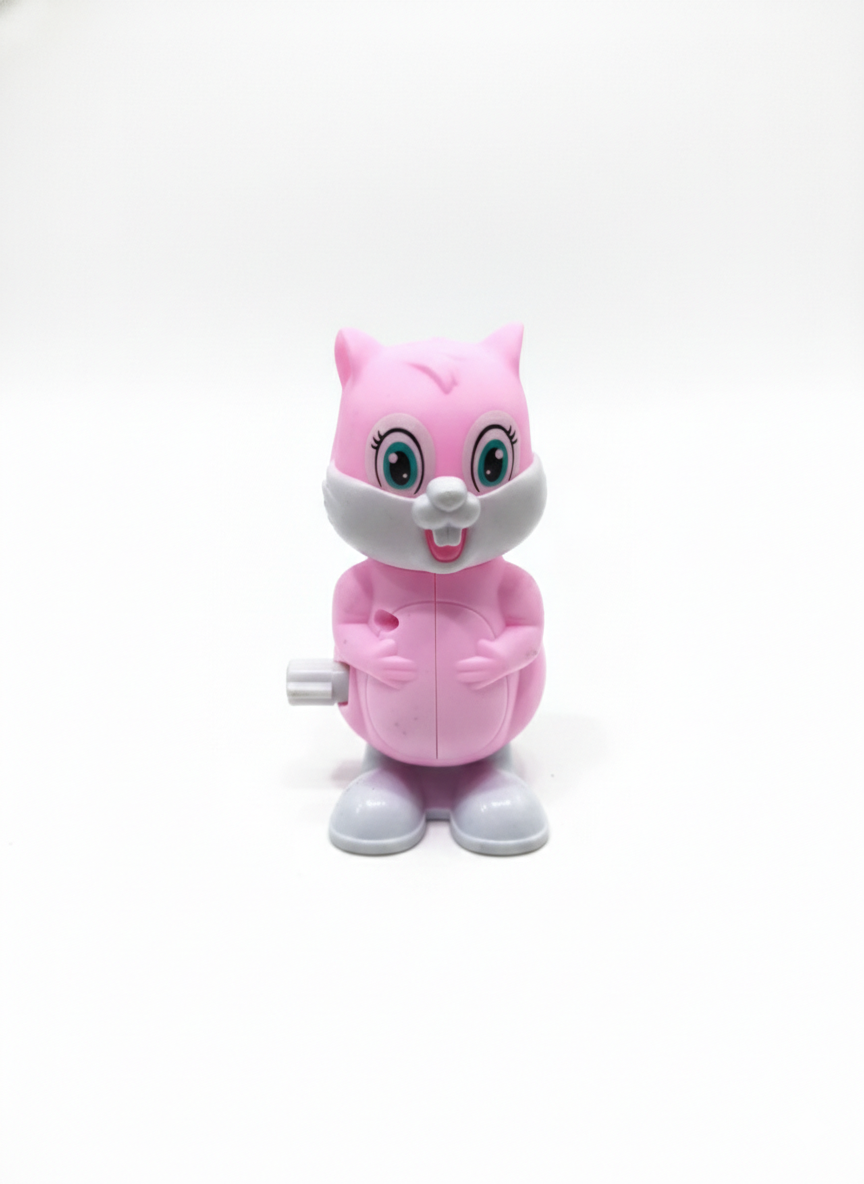 Wind-Up Squirrel Toy for Kids | Cute Pink Clockwork Animal Toy