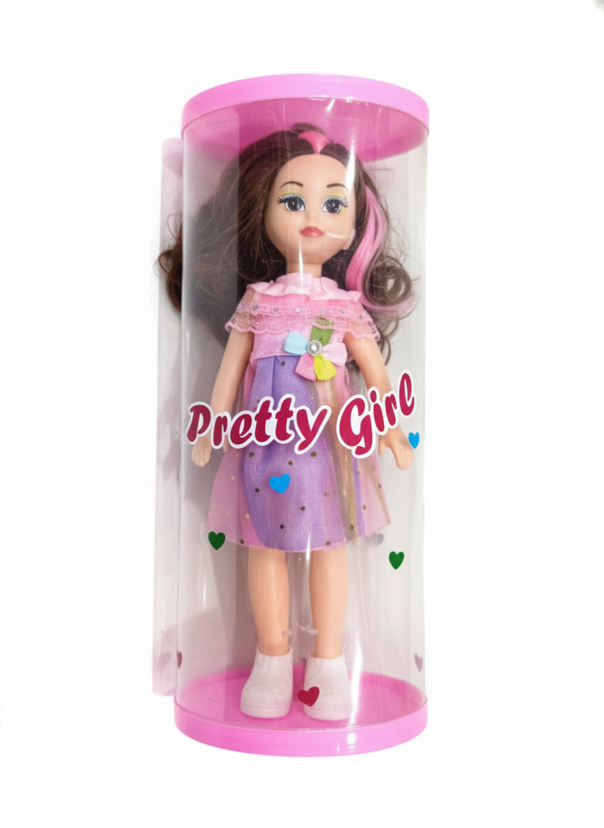 Pretty Girl Fashion Doll for Girls with Long Hair & Stylish Pink Dress