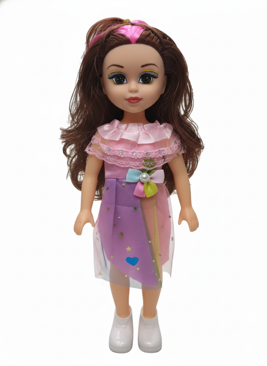 Pretty Girl Fashion Doll for Girls with Long Hair & Stylish Pink Dress