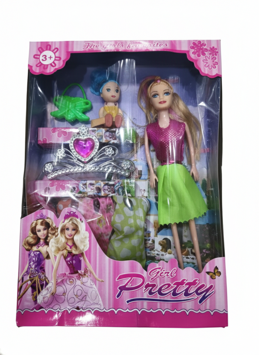 Girl Pretty Doll Set for Girls with Mini Doll, Accessories & Extra Dress