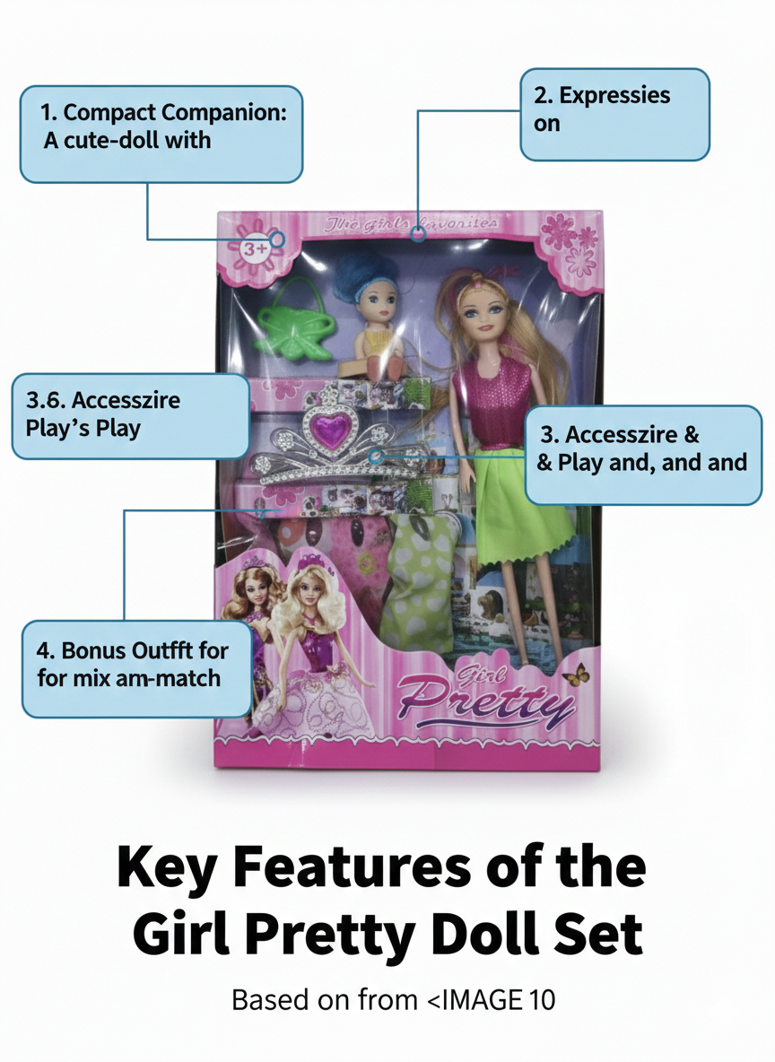 Girl Pretty Doll Set for Girls with Mini Doll, Accessories & Extra Dress