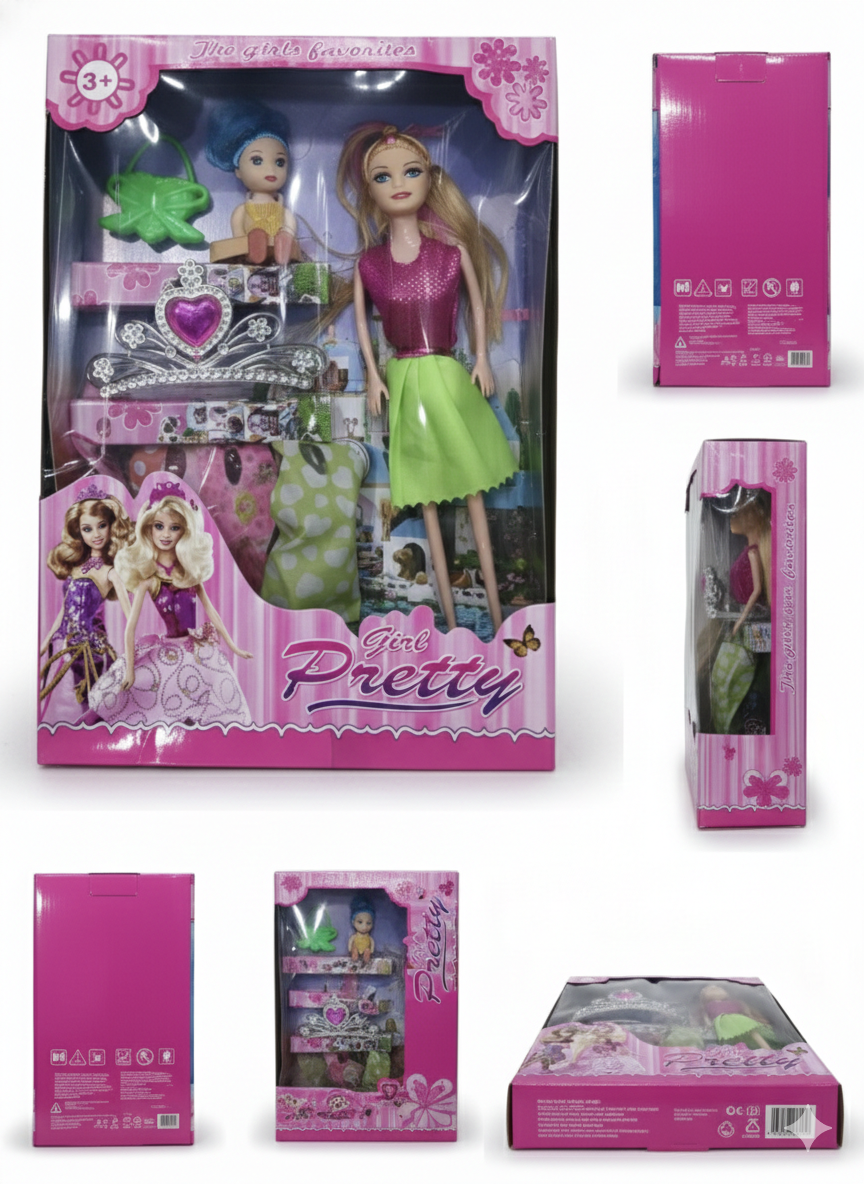 Girl Pretty Doll Set for Girls with Mini Doll, Accessories & Extra Dress