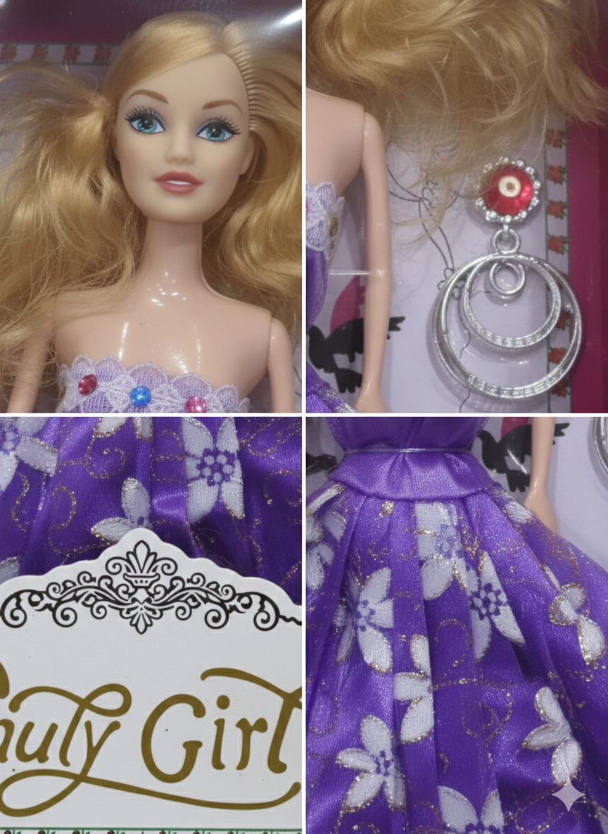 Princess Fashion Doll for Girls with Blonde Hair & Purple Floral Dress, Long Hair Styling Doll Toy, Kids Gift Set for Girls Age 3+ (Multicolor)