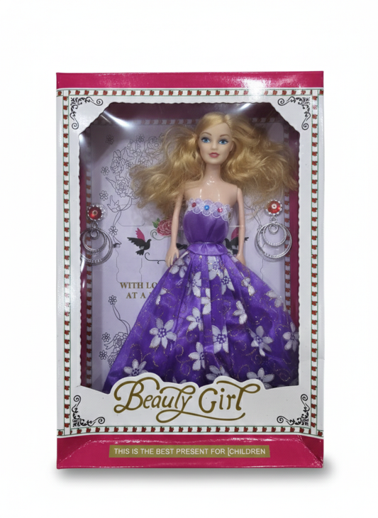 Princess Fashion Doll for Girls with Blonde Hair & Purple Floral Dress, Long Hair Styling Doll Toy, Kids Gift Set for Girls Age 3+ (Multicolor)