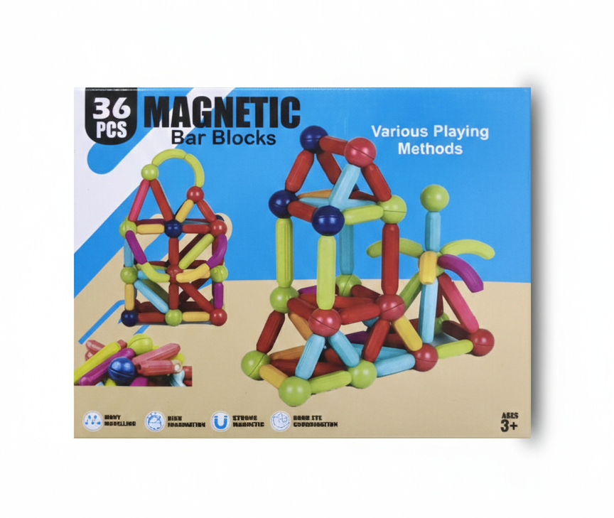 Magnetic Building Blocks for Kids (36 Pieces) | STEM Learning Magnetic Bar & Ball Construction Set