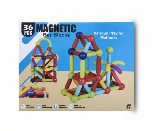 Magnetic Building Blocks for Kids (36 Pieces) | STEM Learning Magnetic Bar & Ball Construction Set