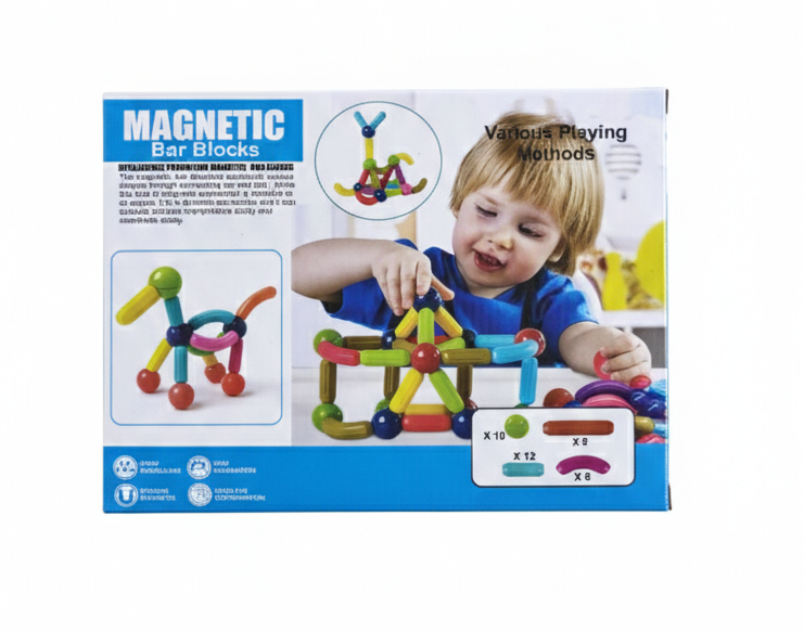Magnetic Building Blocks for Kids (36 Pieces) | STEM Learning Magnetic Bar & Ball Construction Set