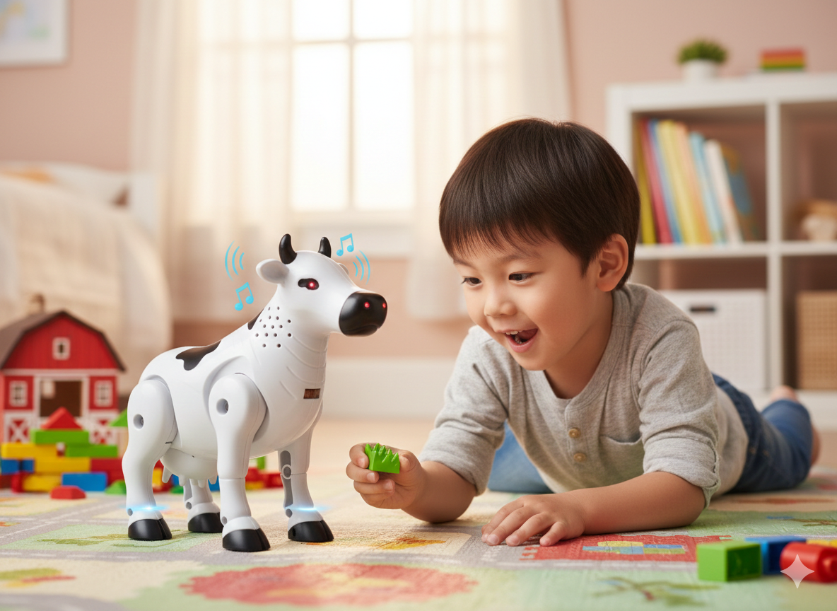 Kids Robotic Walking Cow Toy with Music, Lights & Sound Effects