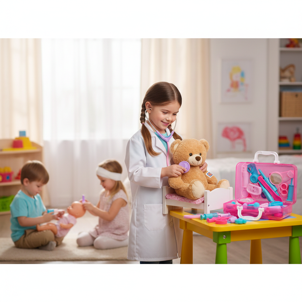 Kids Doctor Play Set Toy Kit with 18 Pieces | Pretend Play Medical Kit in Pink Carry Case with Stethoscope & Tool