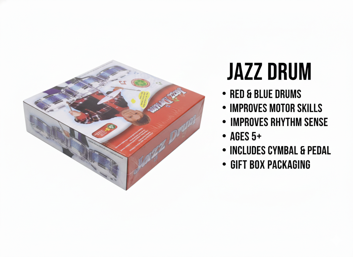 Kids Jazz Drum Set Toy with Cymbal, Pedal & Drum Sticks | 10-Piece Musical Drum Kit for Children