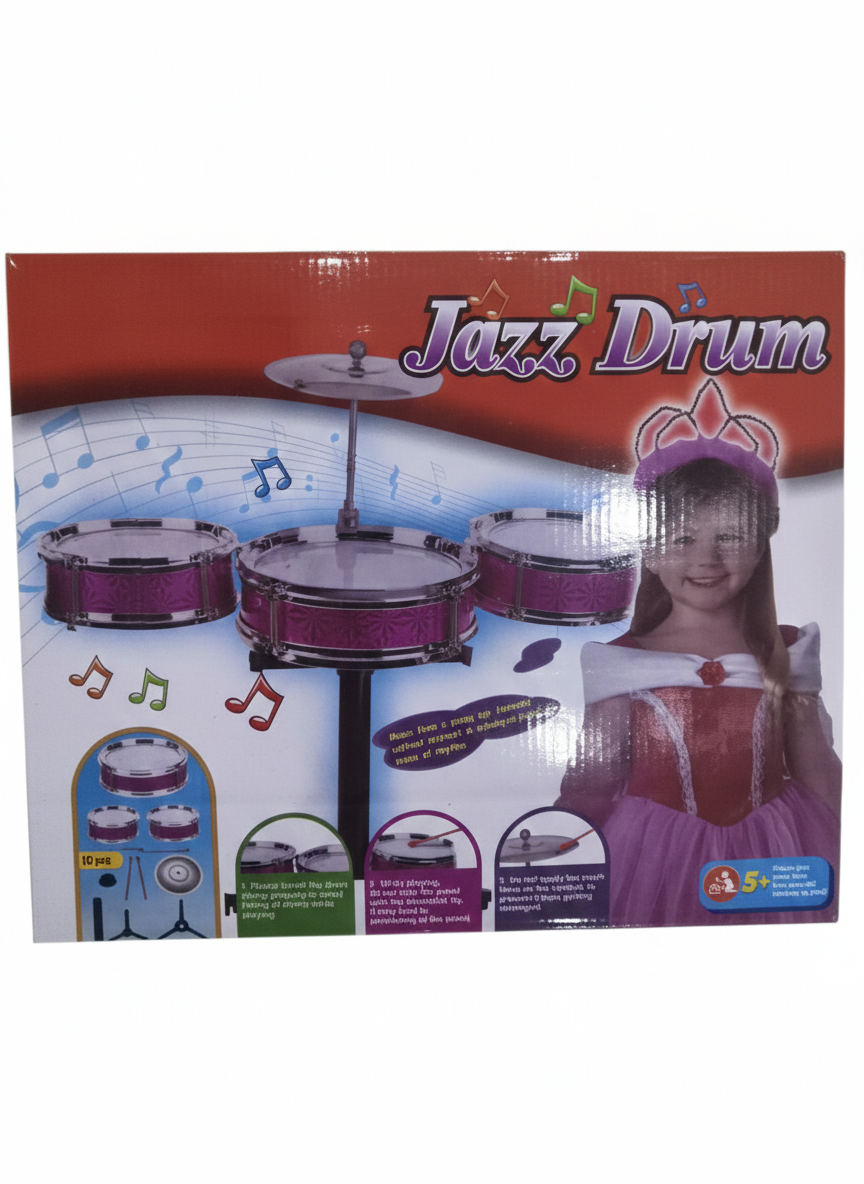 Kids Jazz Drum Set Toy with Cymbal, Pedal & Drum Sticks | 10-Piece Musical Drum Kit for Children