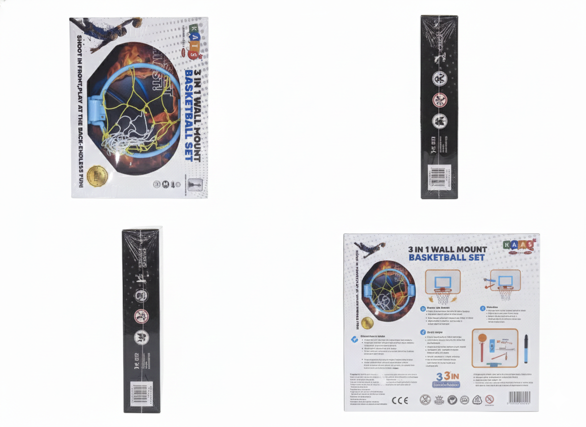 3-in-1 Kids Wall Mount Basketball Set with Hoop, Net, Ball & Pump (Ages 3+)