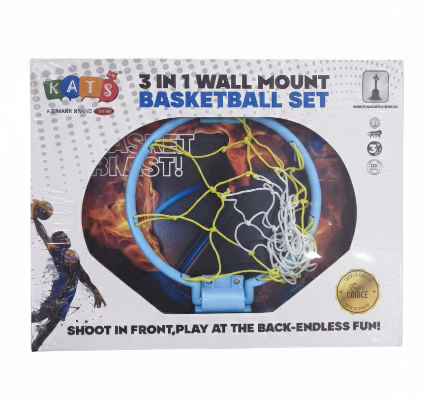 3-in-1 Kids Wall Mount Basketball Set with Hoop, Net, Ball & Pump (Ages 3+)