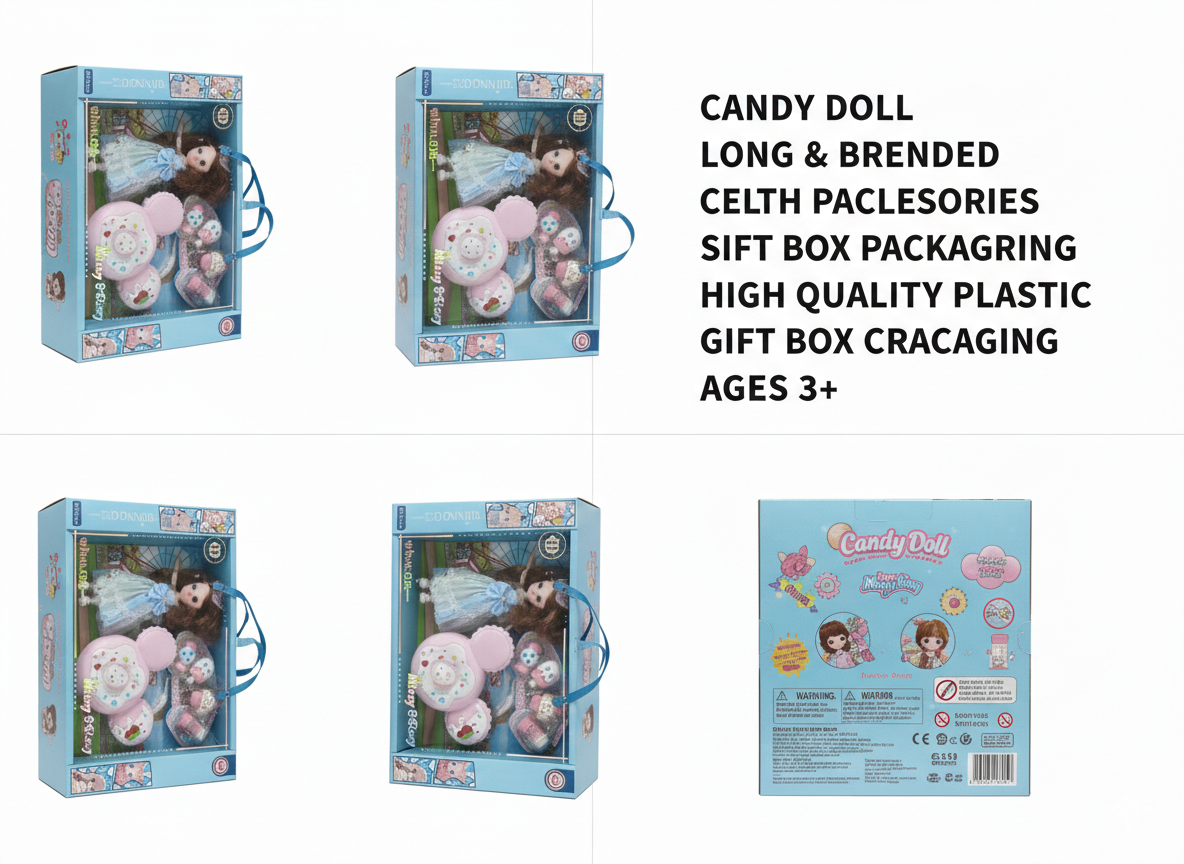 Candy Doll Set for Girls with Accessories & Toy Phone, Long Hair Fashion Doll Gift Box, Kids Pretend Play Toy with Makeup Kit & Handbag, Birthday Gift for Girls Age 3+ (Multicolor)