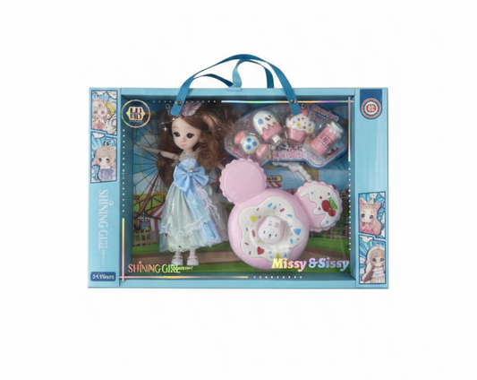 Candy Doll Set for Girls with Accessories & Toy Phone, Long Hair Fashion Doll Gift Box, Kids Pretend Play Toy with Makeup Kit & Handbag, Birthday Gift for Girls Age 3+ (Multicolor)
