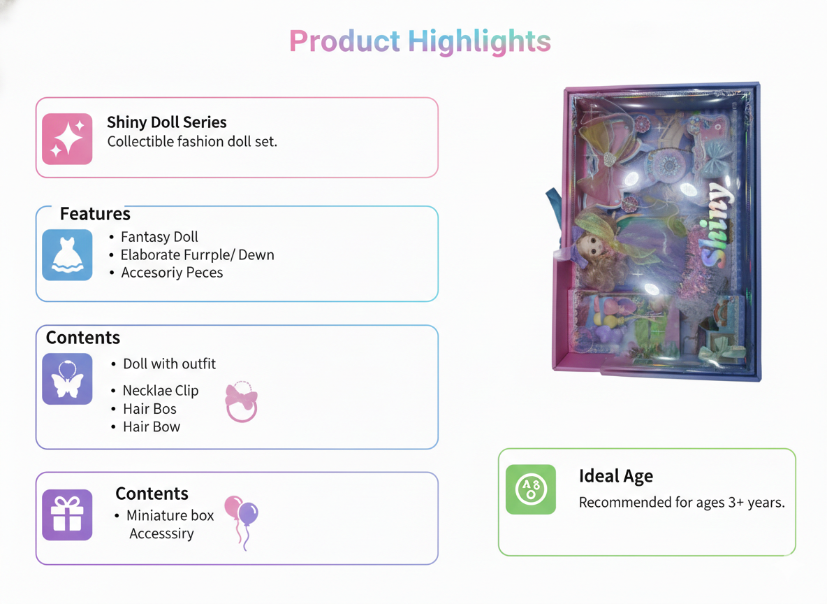 Fantasy Doll Set for Girls | Shiny Doll Series with Dress & Accessories