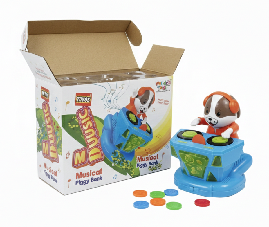 DJ Music Piggy Bank Toy for Kids with Lights & Sound | Musical Coin Saving Box with DJ Dog Character