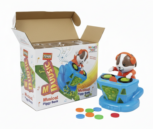 DJ Music Piggy Bank Toy for Kids with Lights & Sound | Musical Coin Saving Box with DJ Dog Character