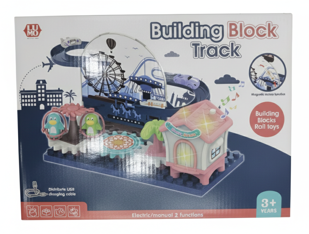 Building Block Track Toy Set for Kids 3+ Years | DIY Track Construction Set with Moving Cars & Ferris Wheel