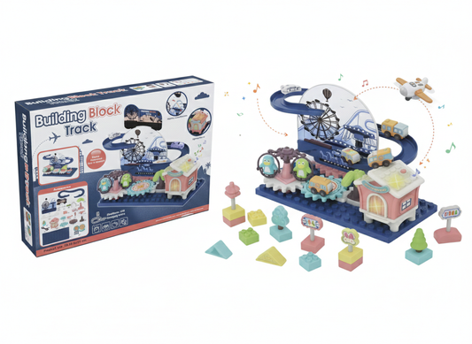 Building Block Track Toy Set for Kids 3+ Years | DIY Track Construction Set with Moving Cars & Ferris Wheel