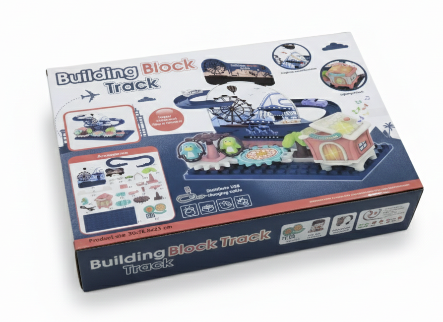 Building Block Track Toy Set for Kids 3+ Years | DIY Track Construction Set with Moving Cars & Ferris Wheel