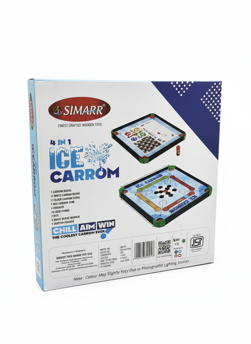 4 in 1 Ice Carrom Board Game Set for Kids & Family | Mini Carrom, Ludo, Chess & Board Games Combo