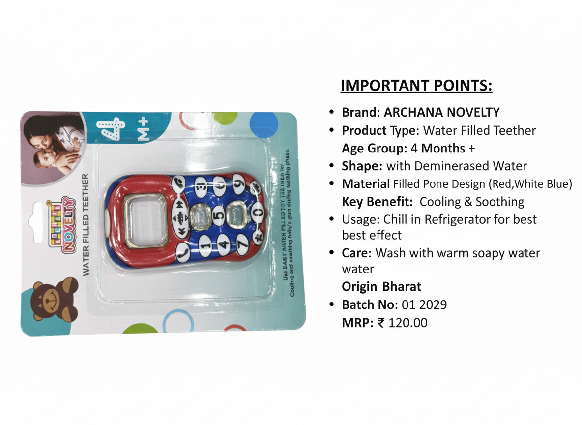Water Filled Baby Teether Toy (Mobile Phone Shape), Cooling Teether for Infants 4+ Months,
