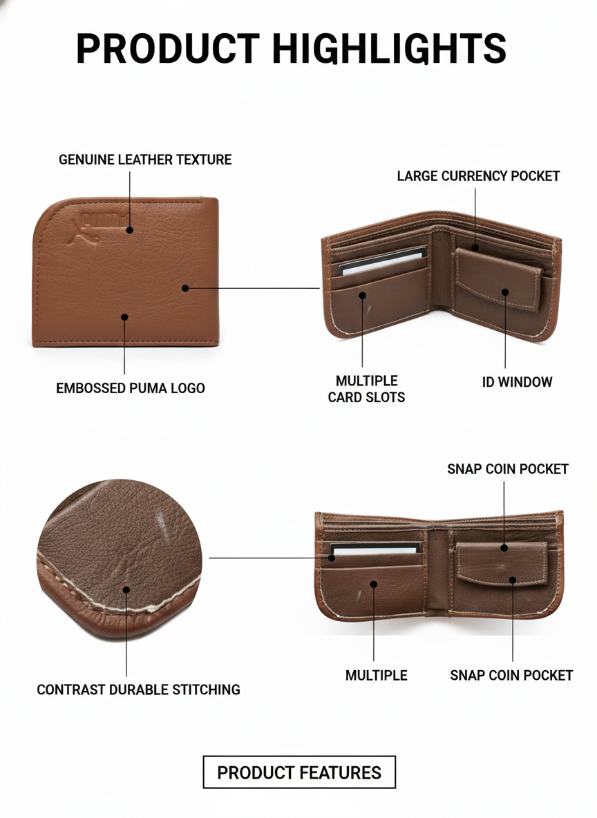 Men’s Genuine Leather Wallet Brown | Bifold Wallet with ID Window, Coin Pocket & Multiple Card Slots