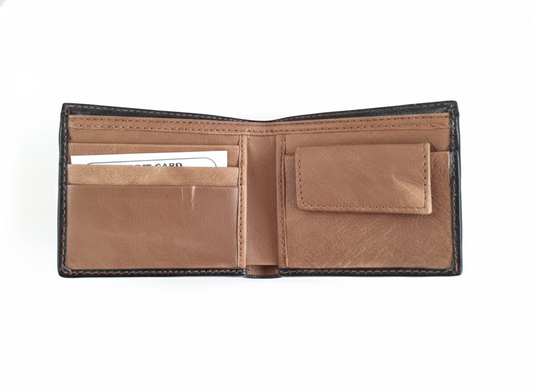 Men’s Black Genuine Leather Wallet | Bifold Wallet with Coin Pocket