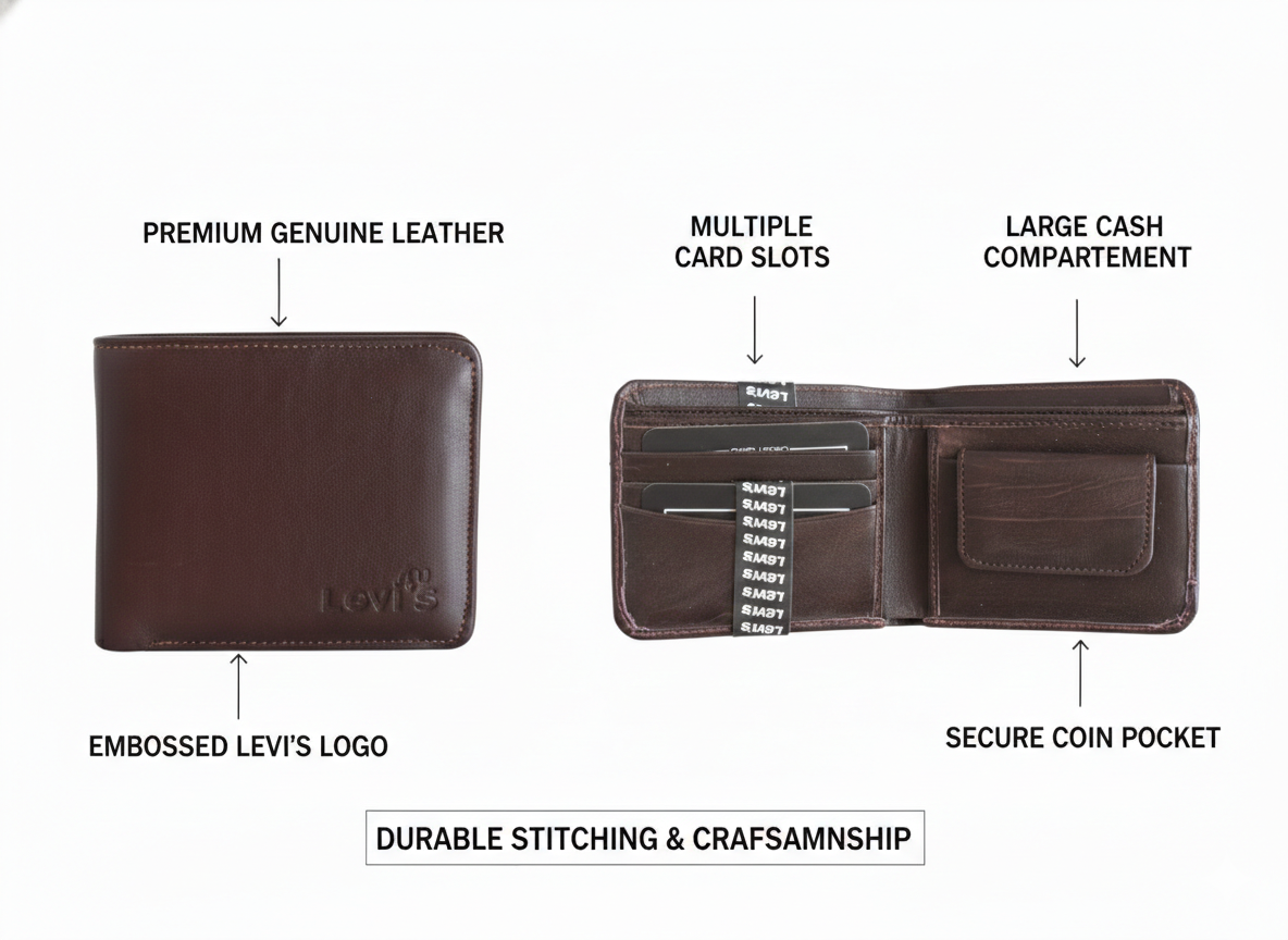 Men’s Genuine Leather Wallet | Bifold Wallet with Coin Pocket