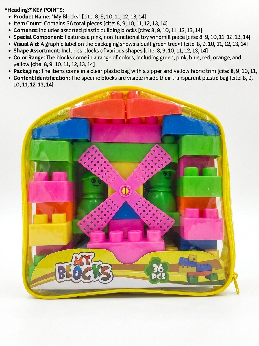 My Blocks Building Toy Set (36 Pieces) | Colorful Plastic Construction Blocks for Kids | Creative Learning & Educational Toy