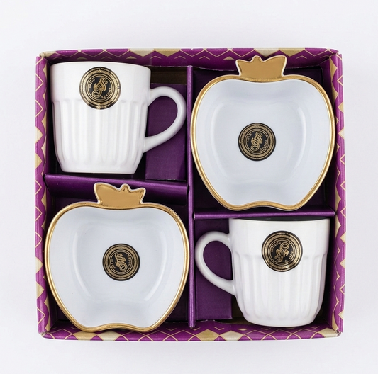 Premium Dessert & Coffee Set (4 Pieces) | Porcelain Coffee Mug & Apple-Shaped Bow