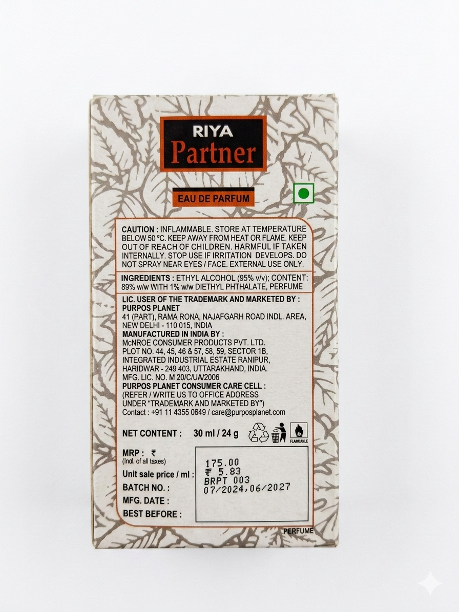 RIYA Partner Eau De Parfum | Long Lasting Premium Perfume for Men & Women
