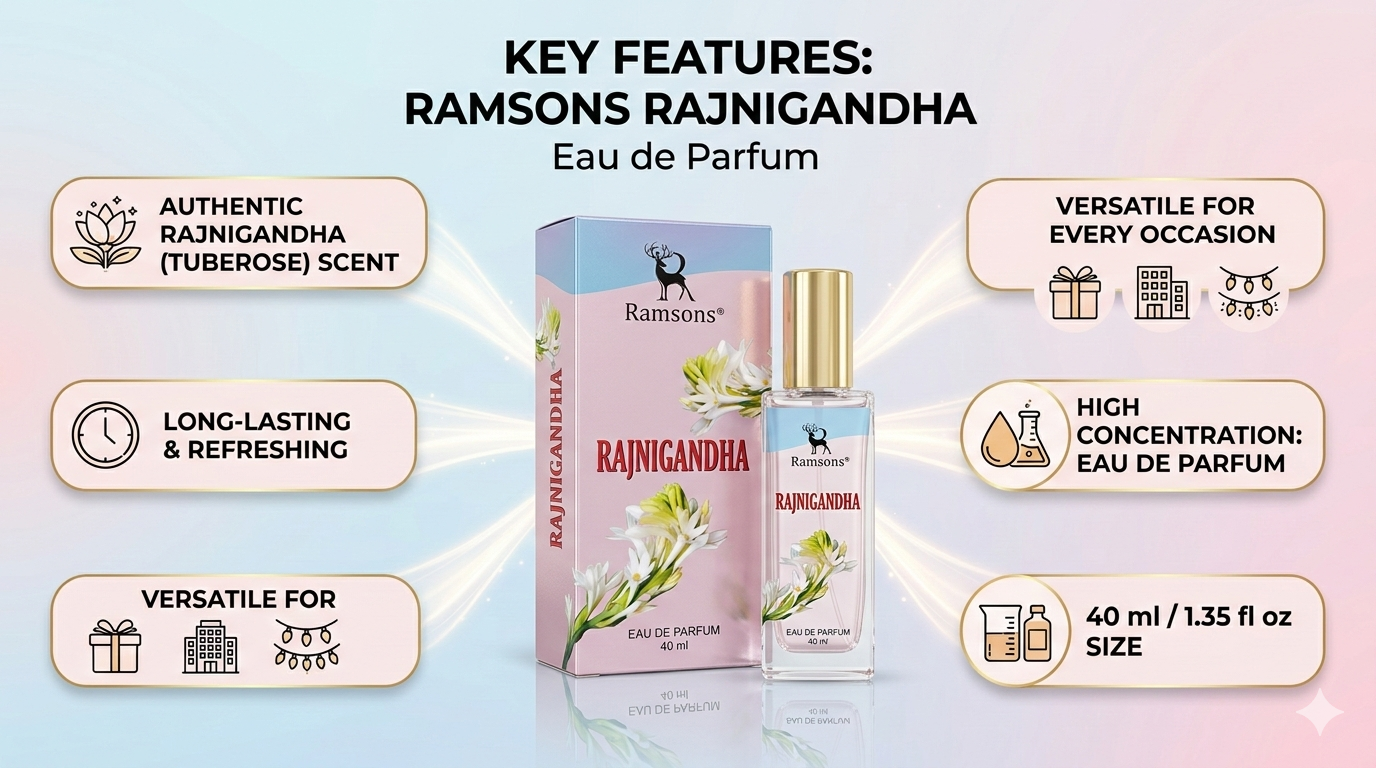 Ramsons Rajnigandha Eau De Parfum 40 ml | Long Lasting Tuberose Floral Perfume for Women & Men