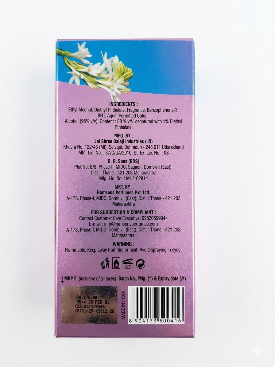 Ramsons Rajnigandha Eau De Parfum 40 ml | Long Lasting Tuberose Floral Perfume for Women & Men