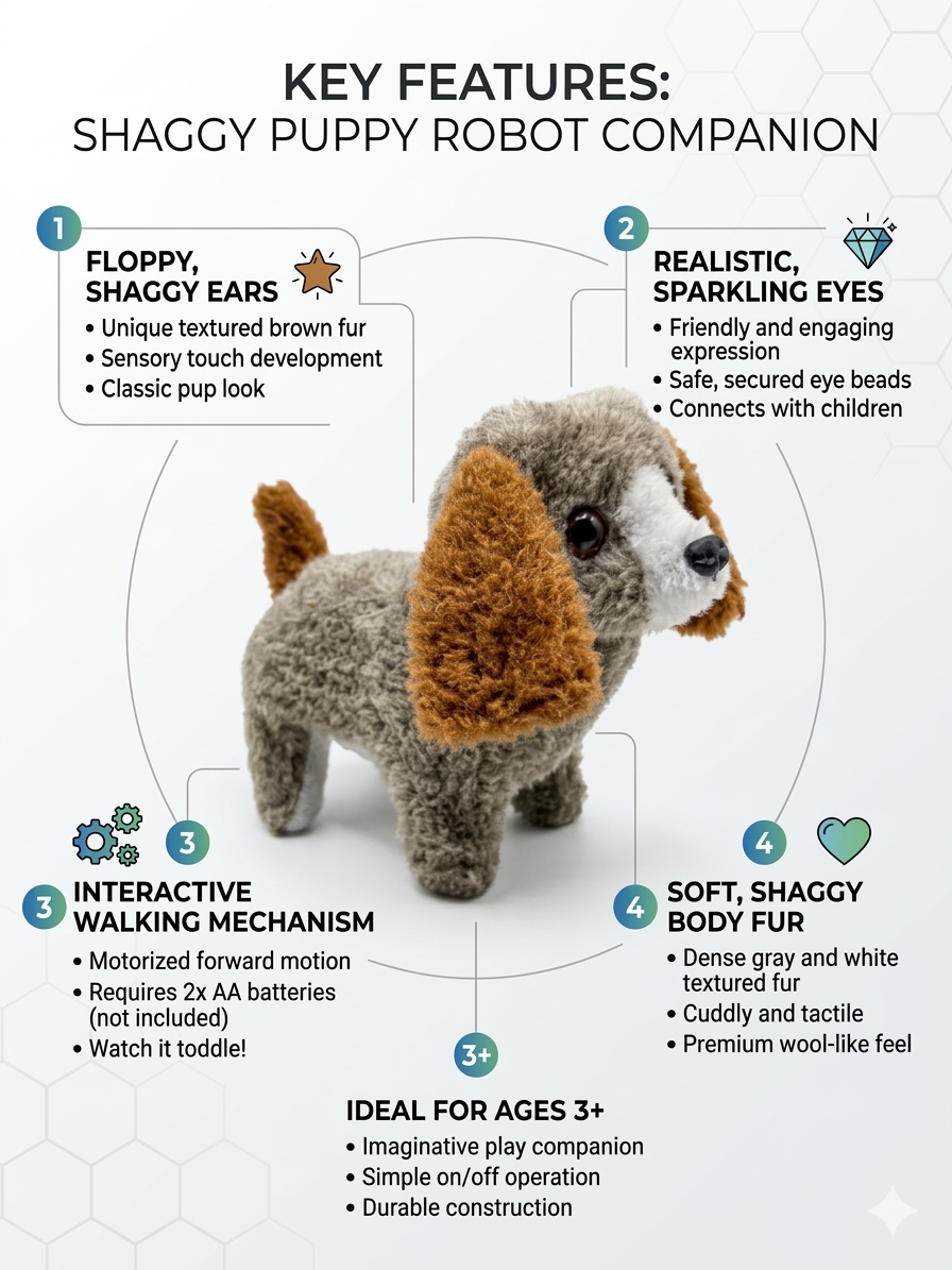 Battery Operated Walking Puppy Toy | Shaggy Dog Soft Toy with Moving Action